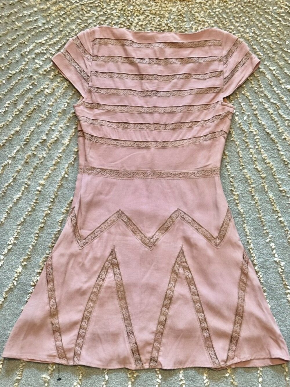 Free People Dusty Pink Elle Lace Shadow Stripe Mini Dress 8 - Picture 11 of 16